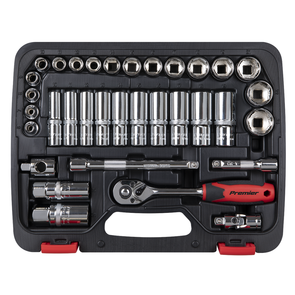 Sealey Premier Lock-On™ Socket Set 3/8"Sq Drive 34pc AK27481 - BostonPlates Autocare Centre