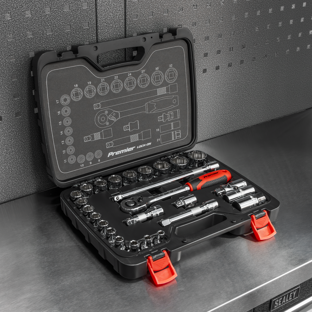 Sealey Premier Lock-On™ Socket Set 1/2"Sq Drive 26pc AK27482 - BostonPlates Autocare Centre