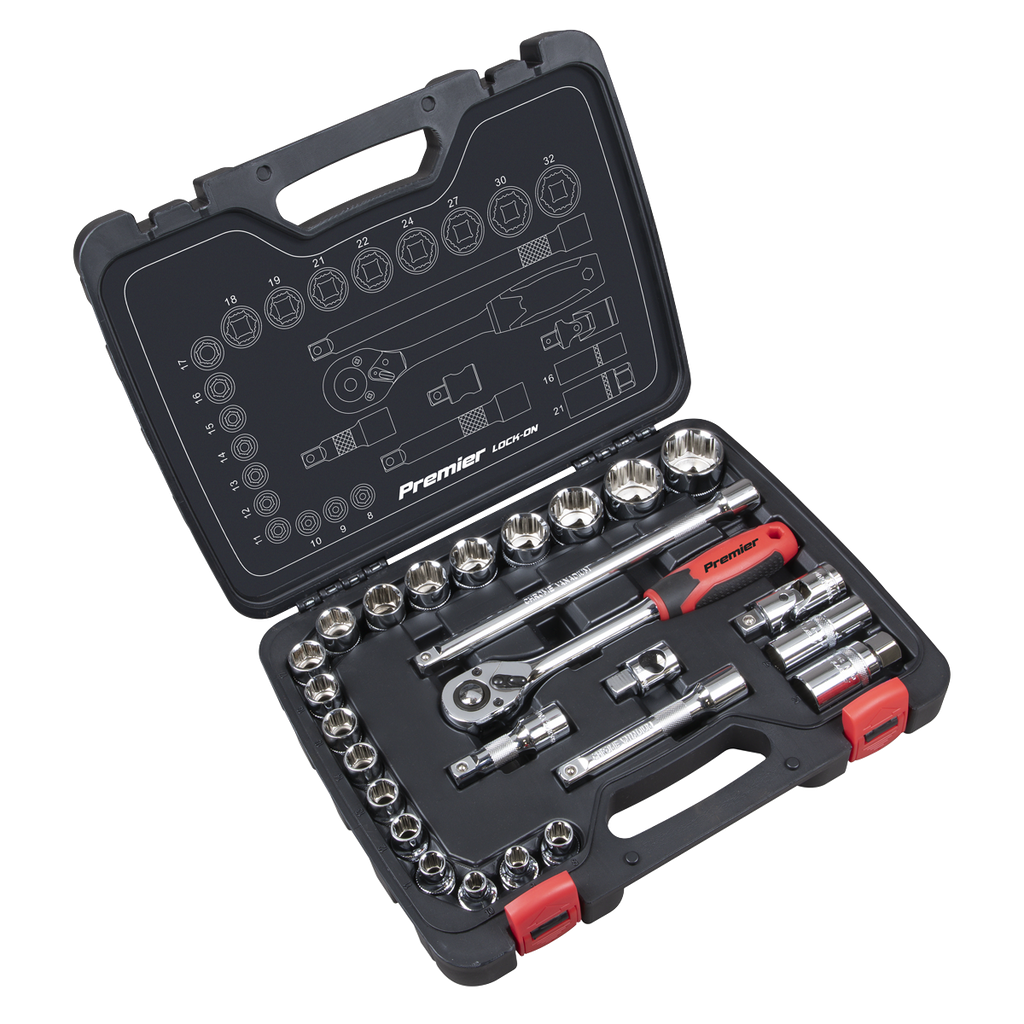 Sealey Premier Lock-On™ Socket Set 1/2"Sq Drive 26pc AK27482 - BostonPlates Autocare Centre