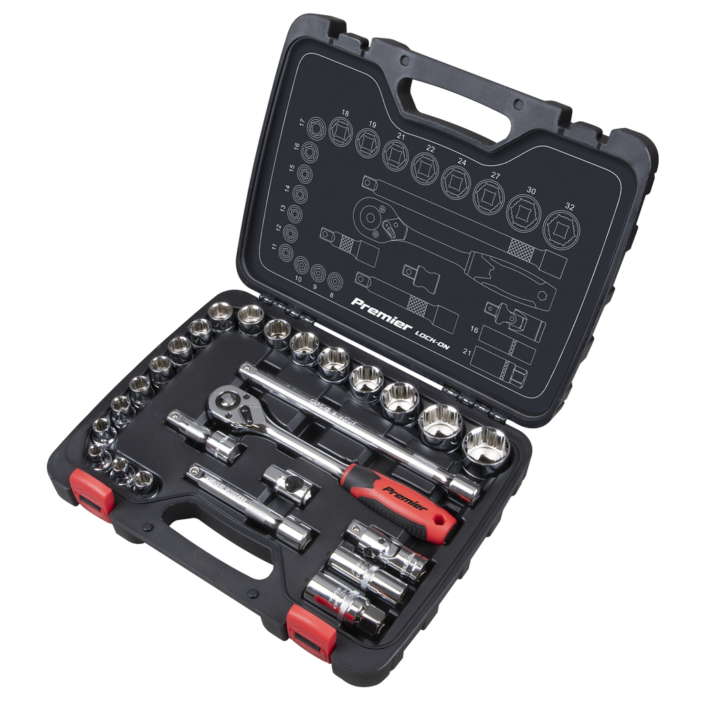 Sealey Premier Lock-On™ Socket Set 1/2"Sq Drive 26pc AK27482 - BostonPlates Autocare Centre