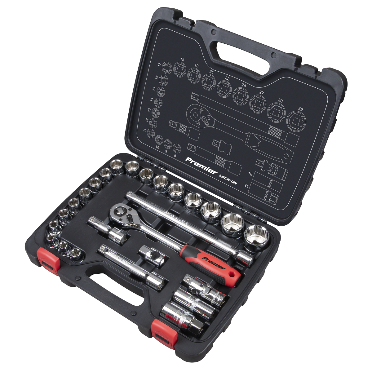 Sealey Premier Lock-On™ Socket Set 1/2"Sq Drive 26pc AK27482 - BostonPlates Autocare Centre