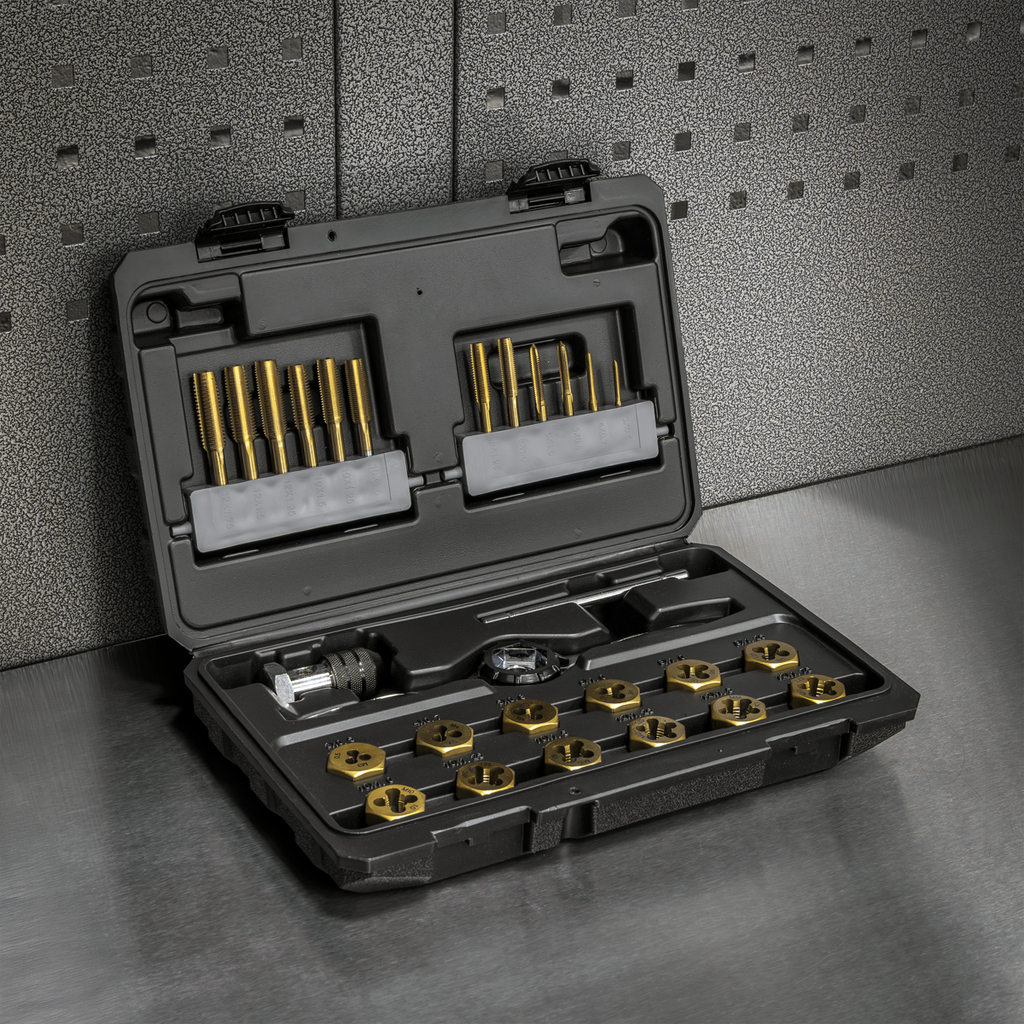 Sealey Premier Metric &amp; Imperial Titanium Coated Hexagonal Tap &amp; Die Set 46pc AK3046