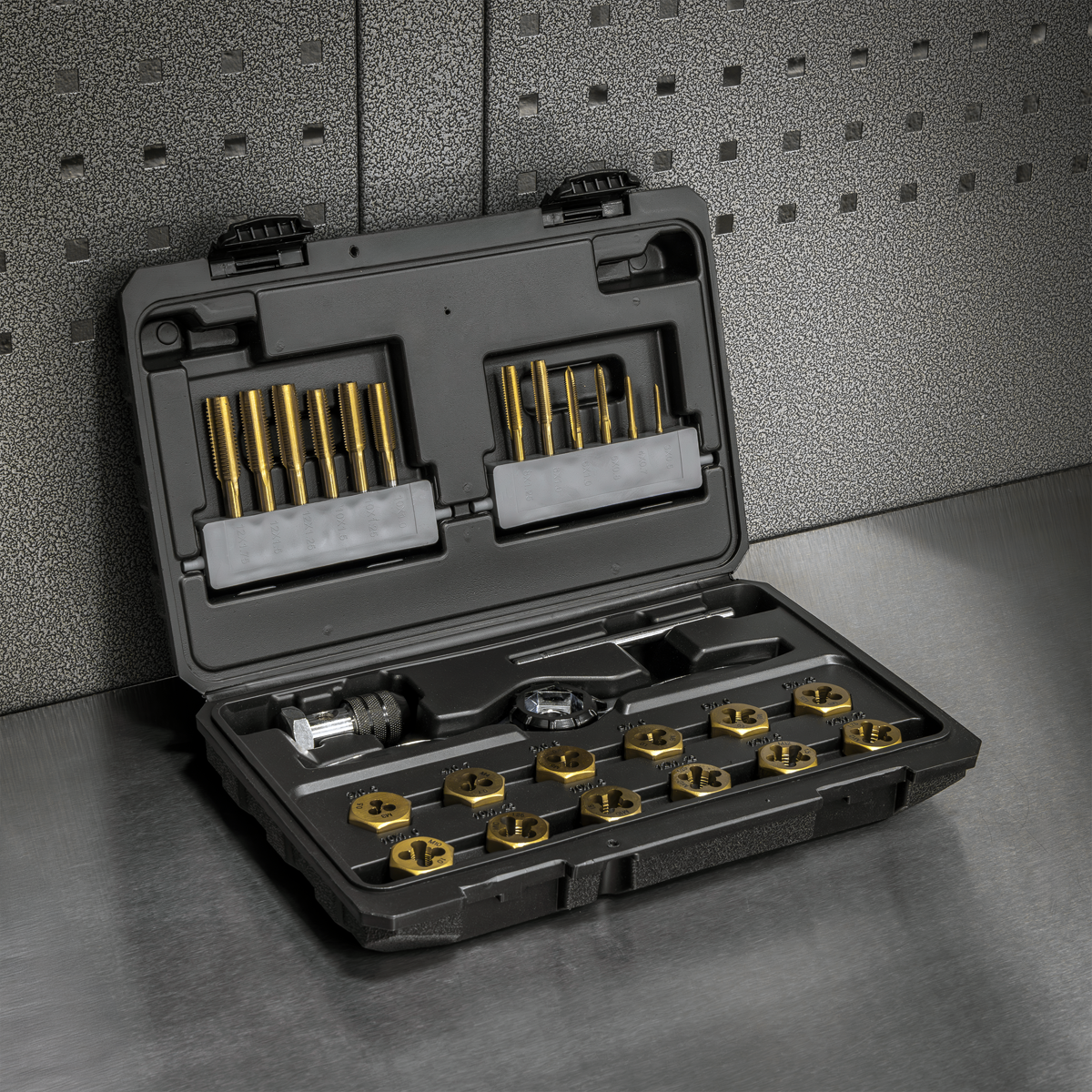 Sealey Premier Metric &amp; Imperial Titanium Coated Hexagonal Tap &amp; Die Set 46pc AK3046