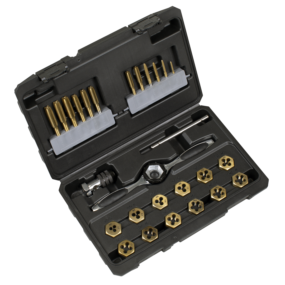 Sealey Premier Metric &amp; Imperial Titanium Coated Hexagonal Tap &amp; Die Set 46pc AK3046