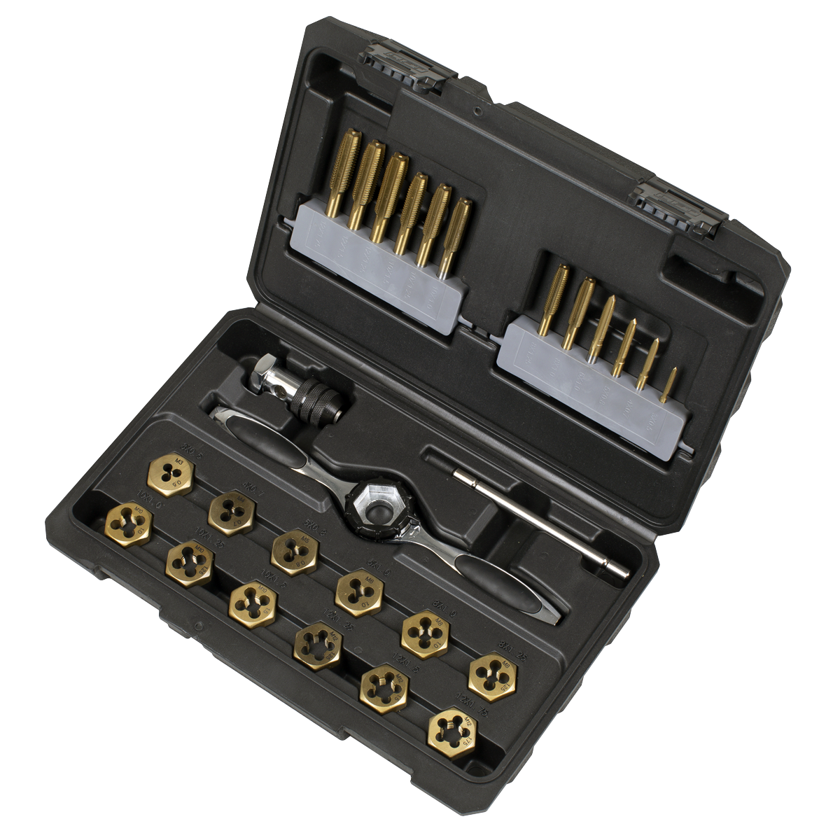 Sealey Premier Metric &amp; Imperial Titanium Coated Hexagonal Tap &amp; Die Set 46pc AK3046