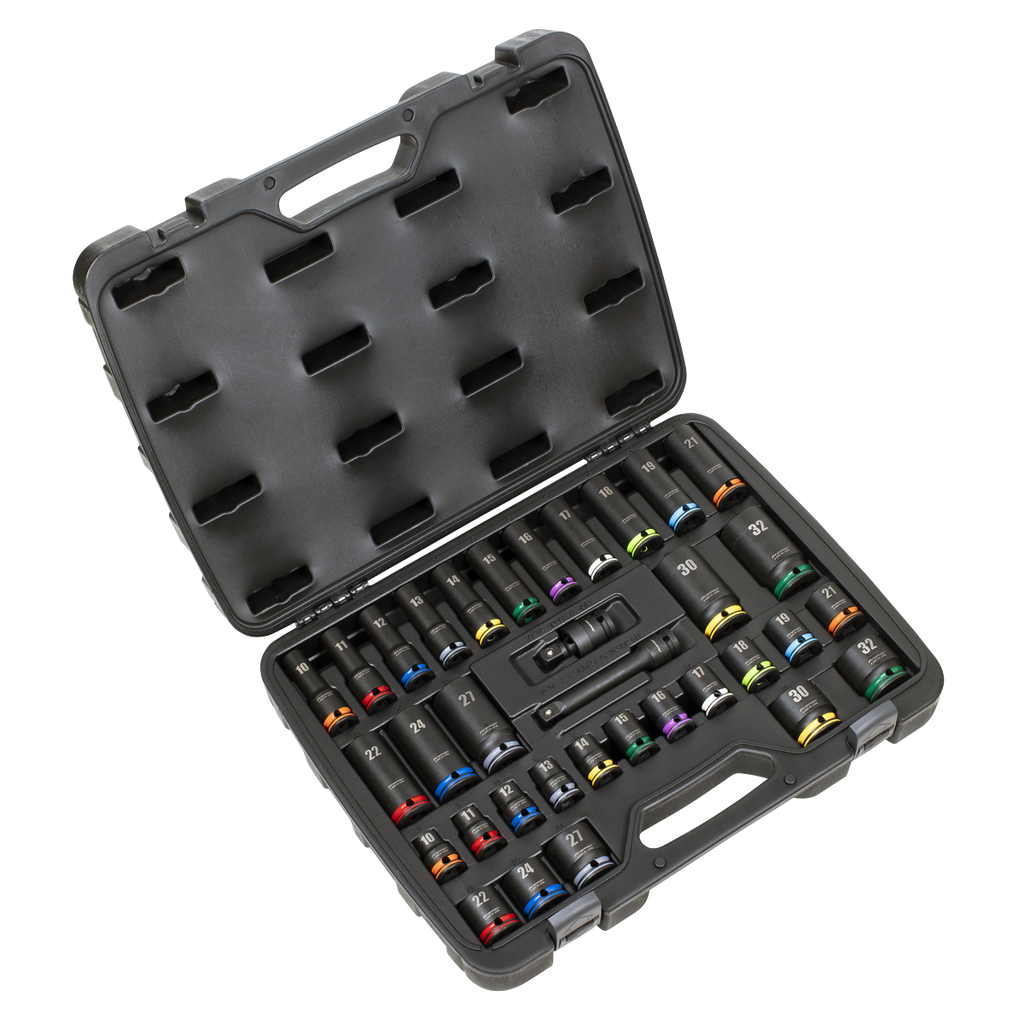 Lock-On™ Standard & Deep Impact Socket Set 34pc 1/2"Sq Drive 6pt Metric AK5636M (Copy)