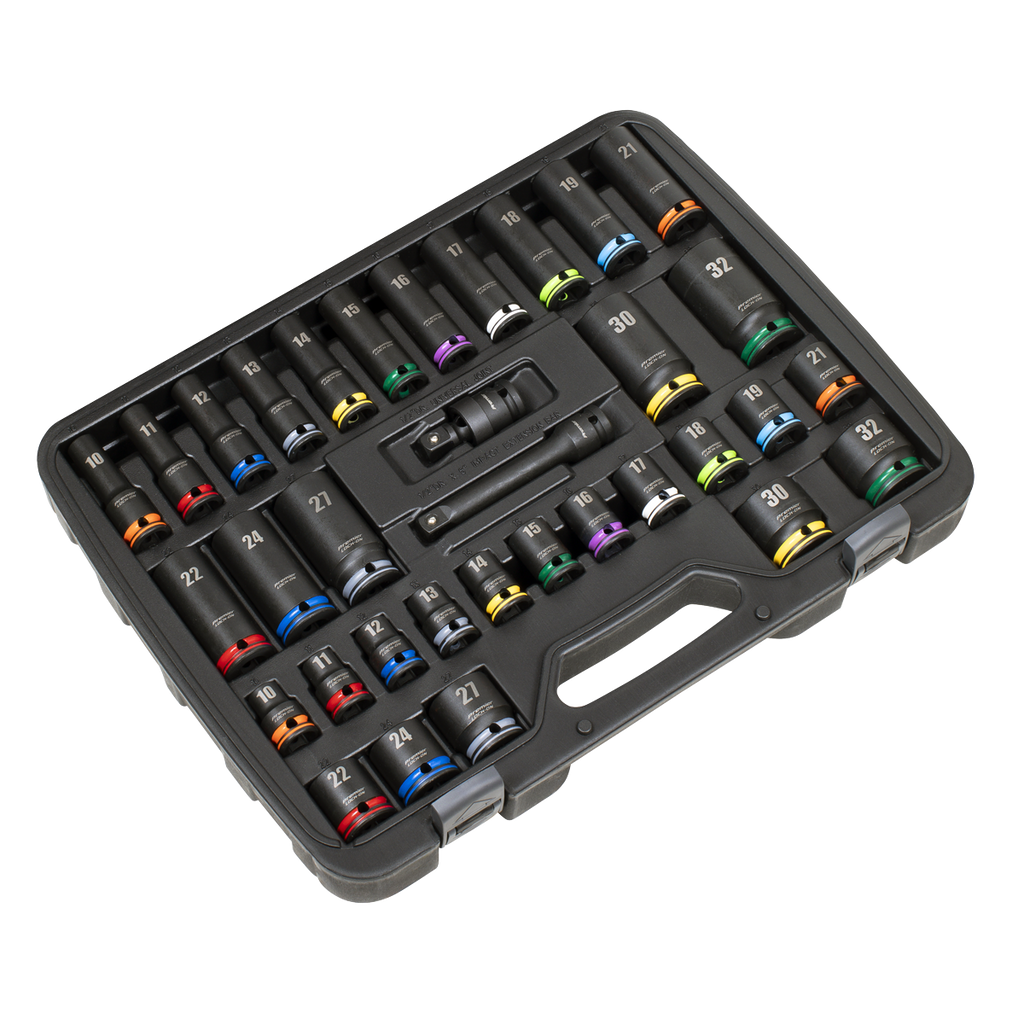 Lock-On™ Standard & Deep Impact Socket Set 34pc 1/2"Sq Drive 6pt Metric AK5636M (Copy)