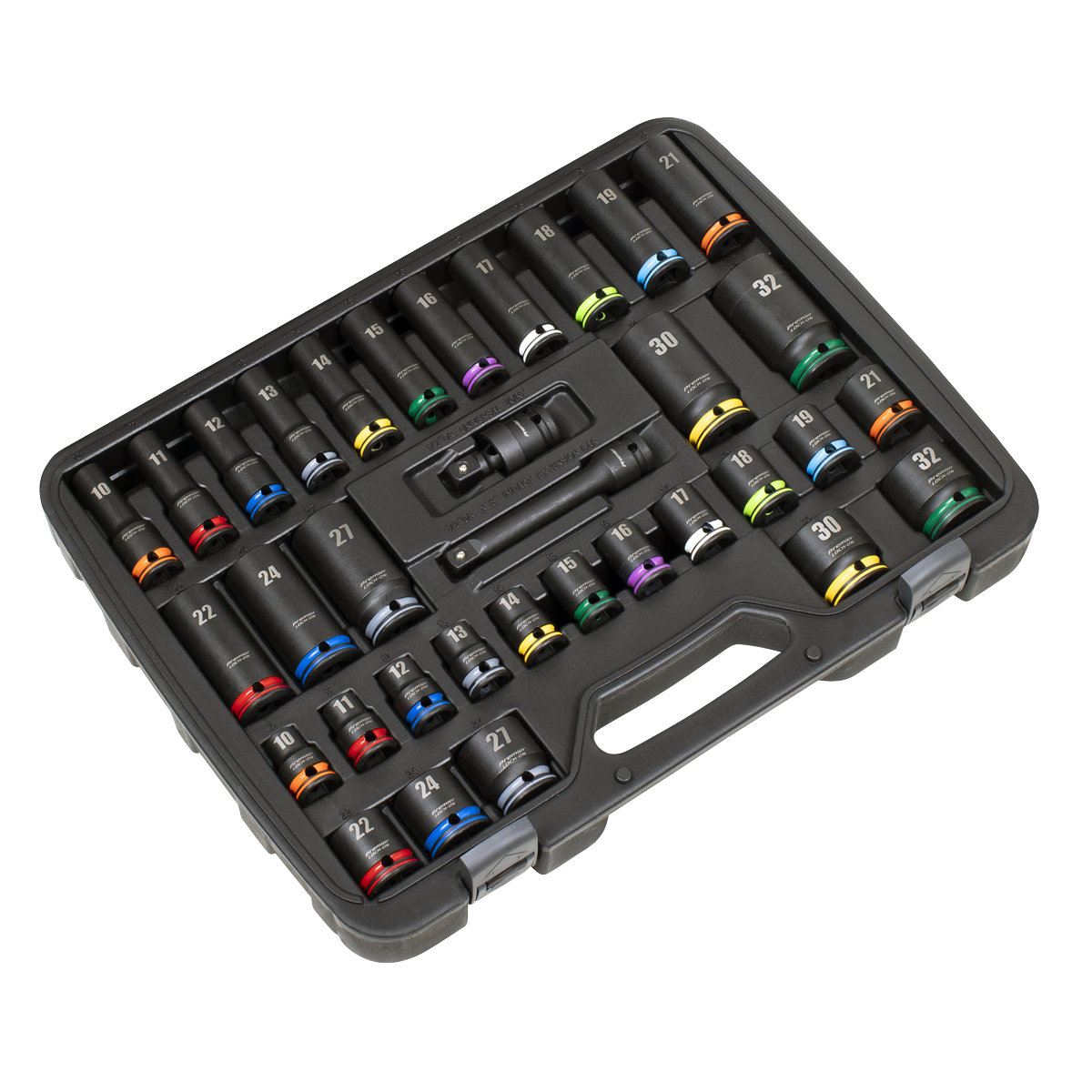 Lock-On™ Standard & Deep Impact Socket Set 34pc 1/2"Sq Drive 6pt Metric AK5636M (Copy)