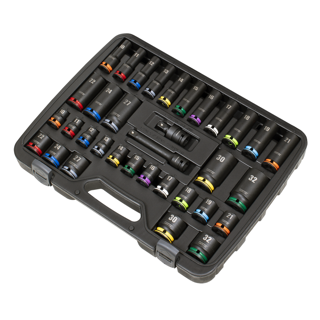 Lock-On™ Standard & Deep Impact Socket Set 34pc 1/2"Sq Drive 6pt Metric AK5636M (Copy)