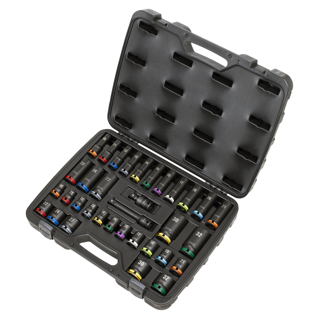 Lock-On™ Standard & Deep Impact Socket Set 34pc 1/2"Sq Drive 6pt Metric AK5636M (Copy)