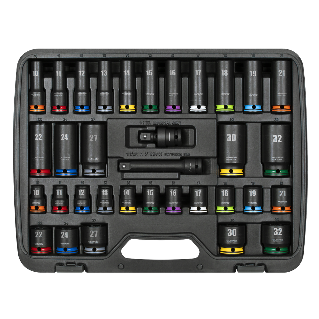 Lock-On™ Standard & Deep Impact Socket Set 34pc 1/2"Sq Drive 6pt Metric AK5636M (Copy)