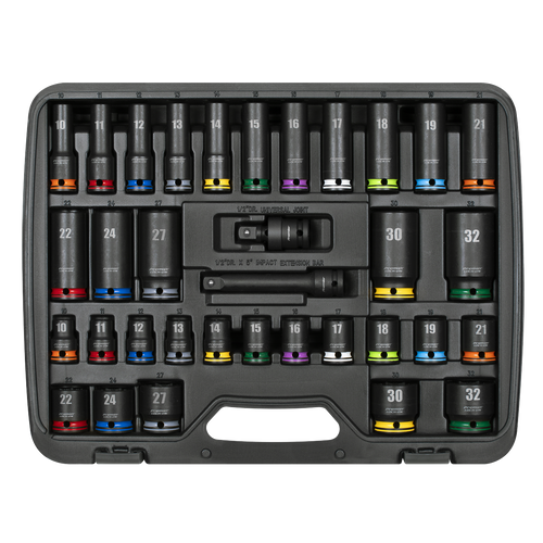 Lock-On™ Standard & Deep Impact Socket Set 34pc 1/2"Sq Drive 6pt Metric AK5636M - BostonPlates Autocare Centre