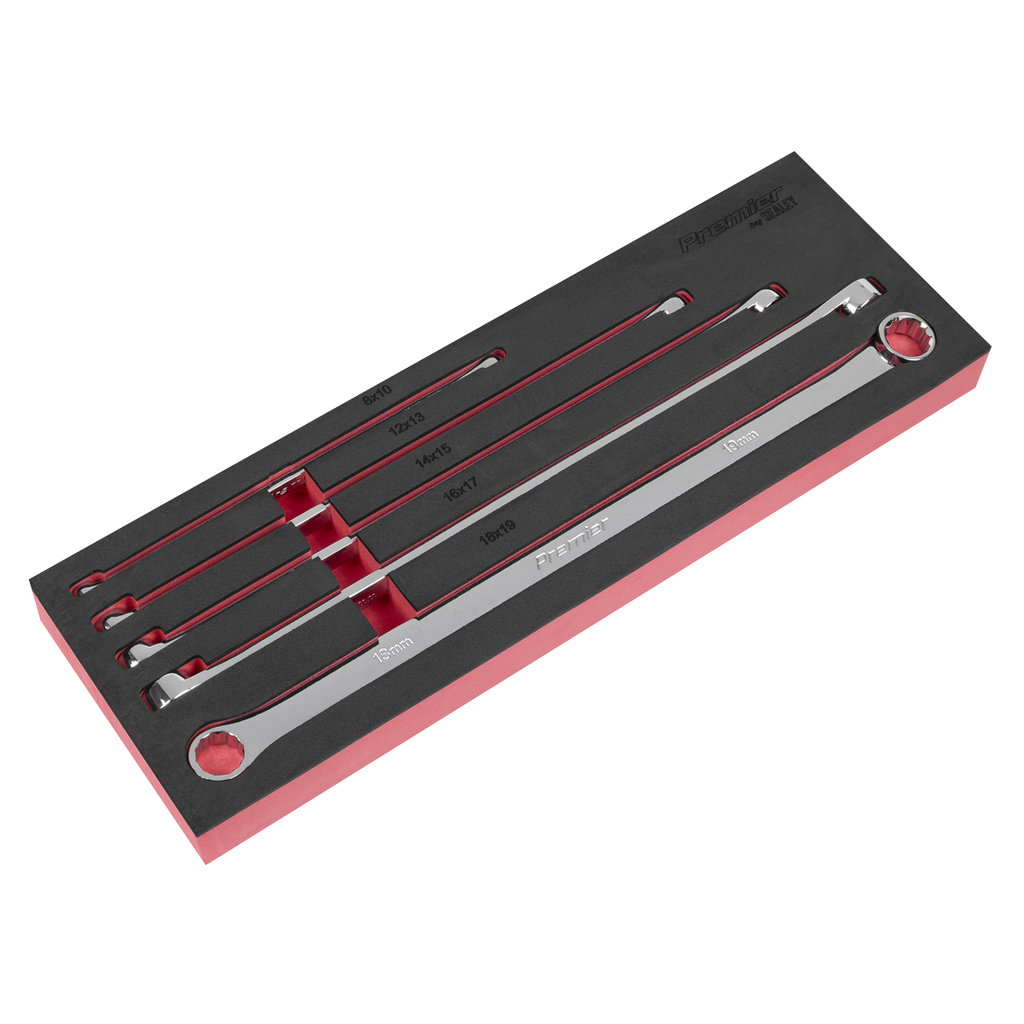 Sealey Premier Extra-Long Double End Ring Spanner Set in EVA Foam Tray 5pc AK63110