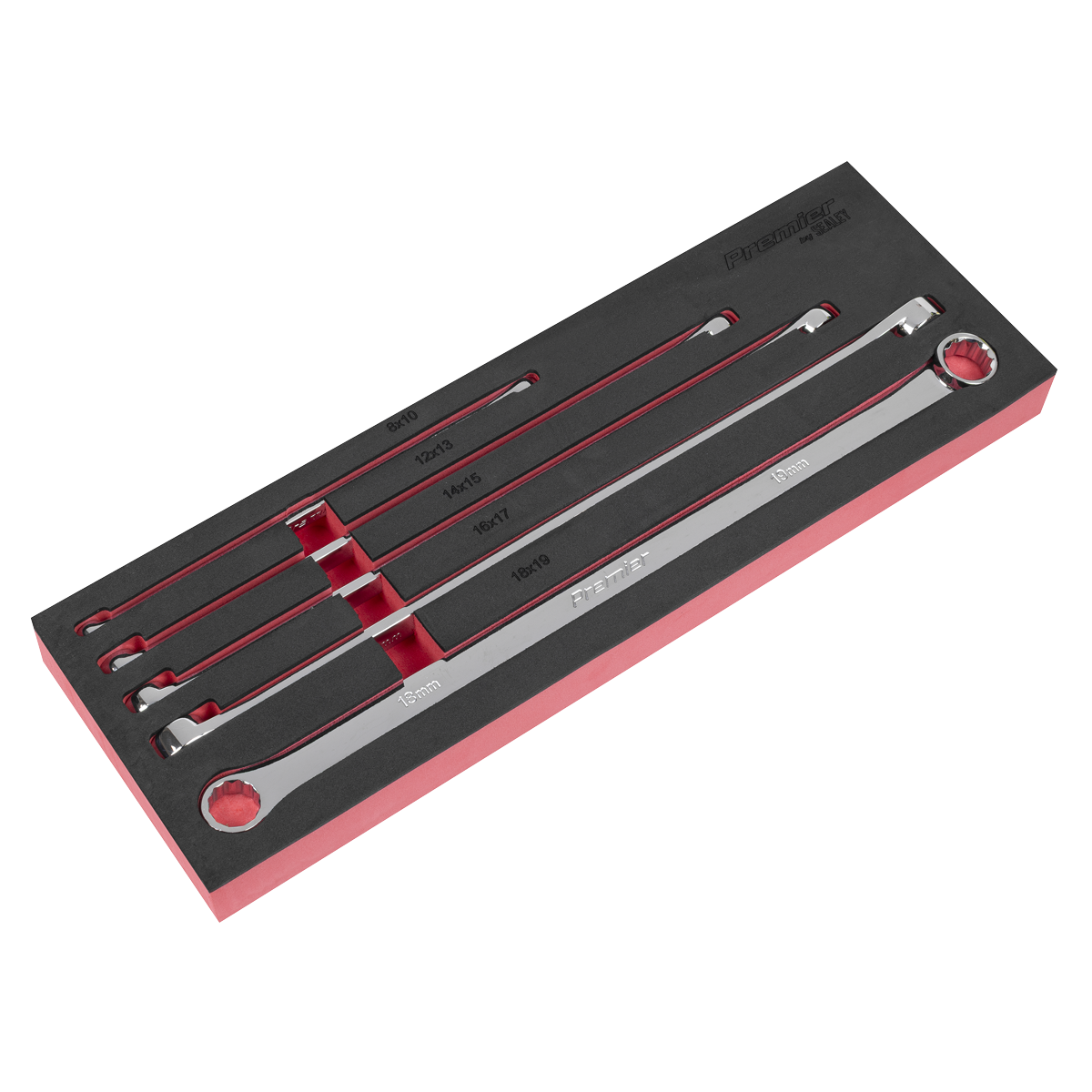Sealey Premier Extra-Long Double End Ring Spanner Set in EVA Foam Tray 5pc AK63110