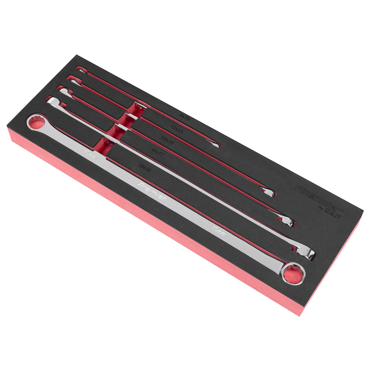 Sealey Premier Extra-Long Double End Ring Spanner Set in EVA Foam Tray 5pc AK63110