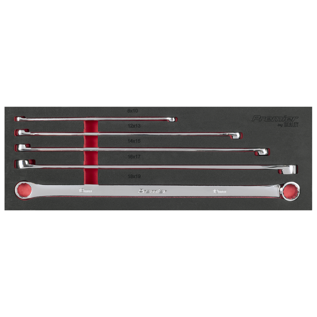 Sealey Premier Extra-Long Double End Ring Spanner Set in EVA Foam Tray 5pc AK63110