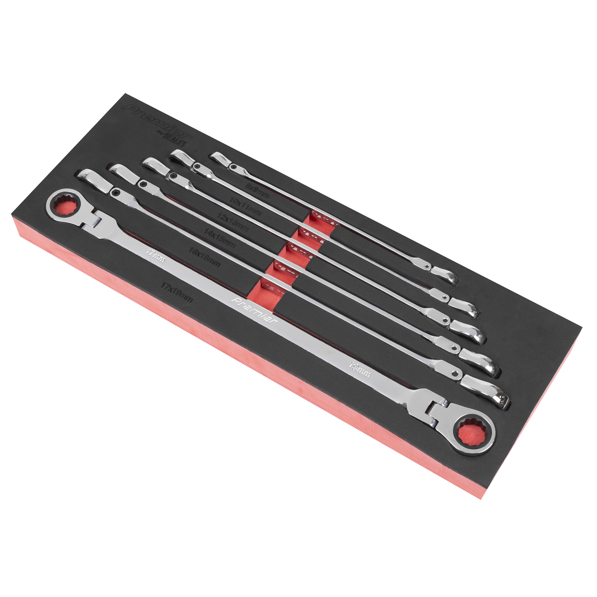 Sealey Premier Extra-Long Flexi-Head Double End Ratchet Ring Spanner Set 6pc AK63832 - BostonPlates Autocare Centre