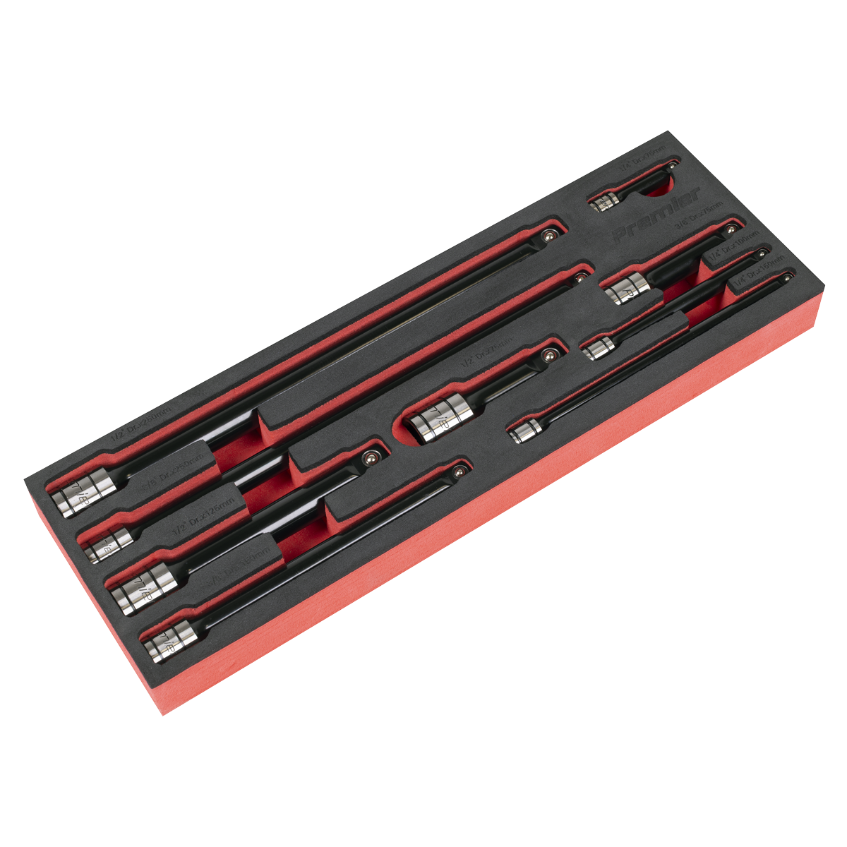 Sealey Premier Black Wobble/Rigid Extension Bar Set 1/4", 3/8" & 1/2"Sq Drive 9pc - Premier Black AK7693