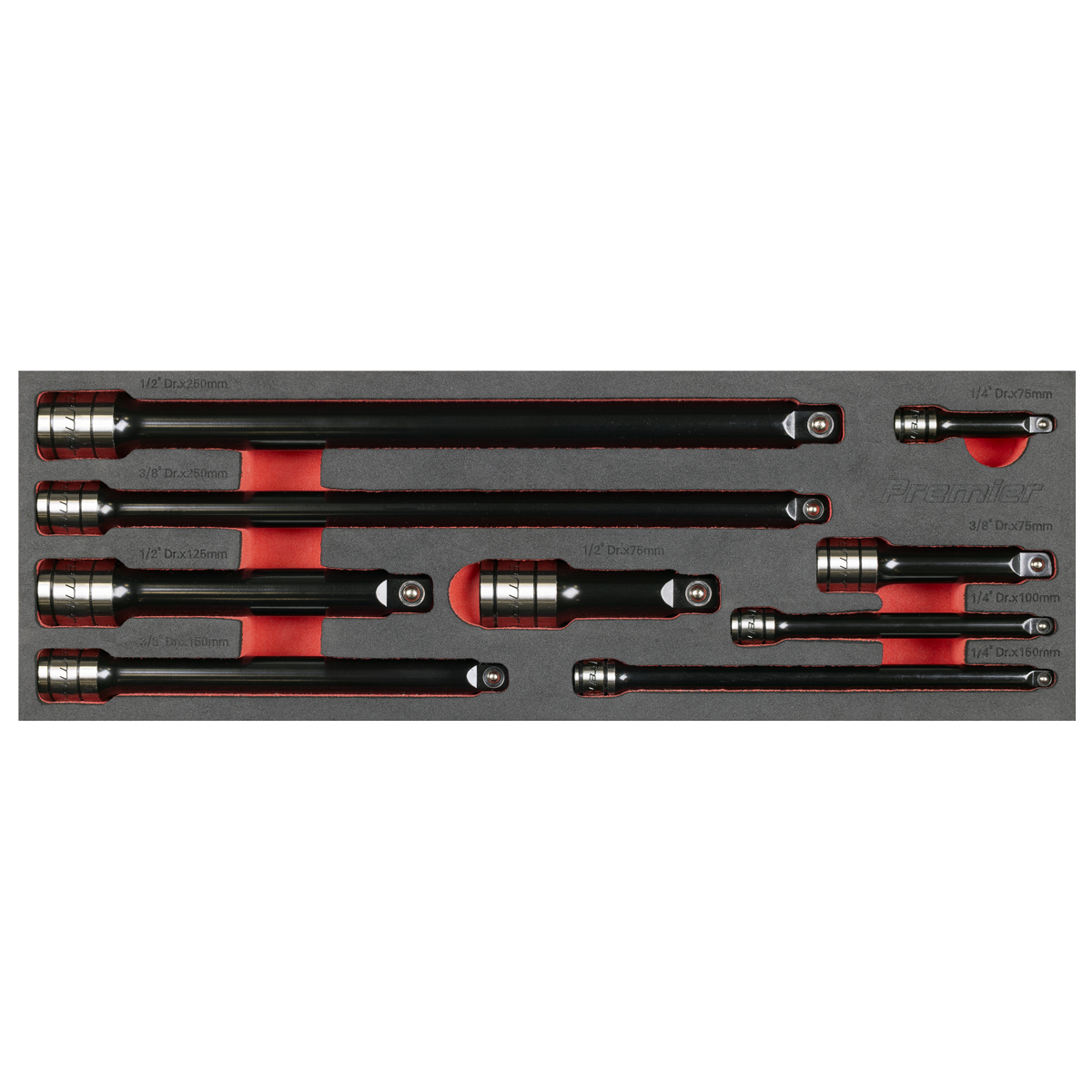 Sealey Premier Black Wobble/Rigid Extension Bar Set 1/4", 3/8" & 1/2"Sq Drive 9pc - Premier Black AK7693
