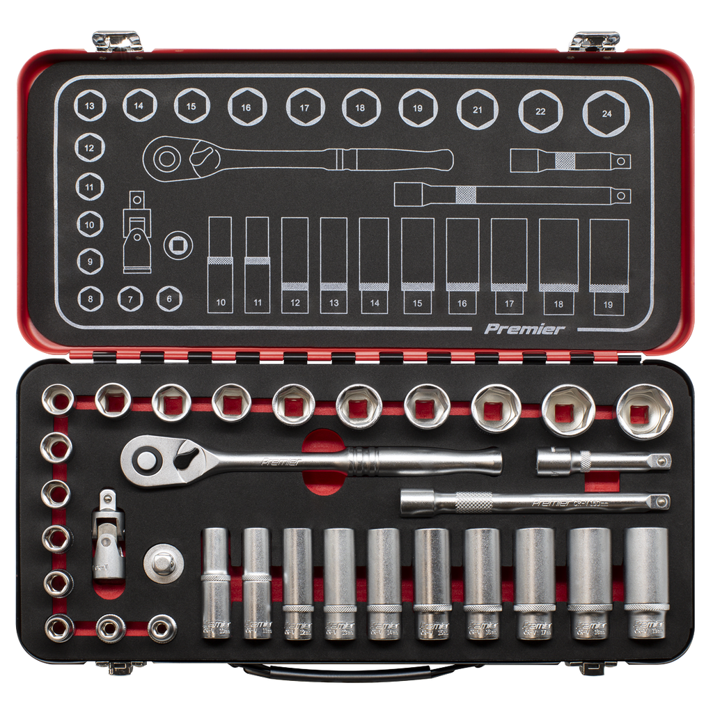 Sealey Premier Platinum Socket Set 3/8"Sq Drive 32pc AK7922 - BostonPlates Autocare Centre