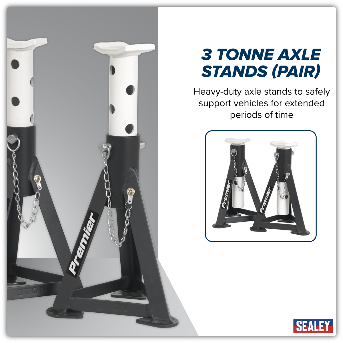 Sealey Premier Axle Stands (Pair) 3 Tonne Capacity per Stand - White AS3