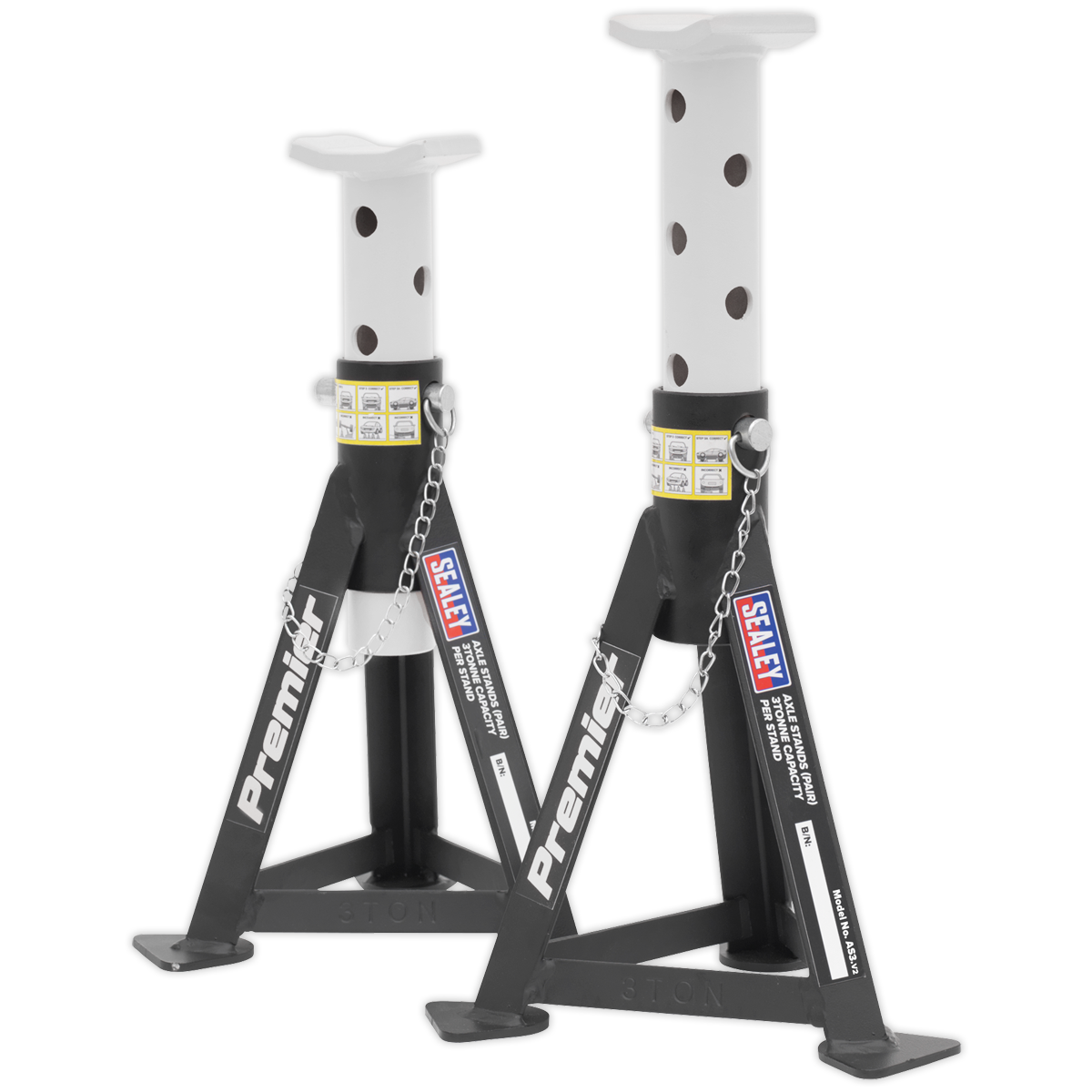 Sealey Premier Axle Stands (Pair) 3 Tonne Capacity per Stand - White AS3