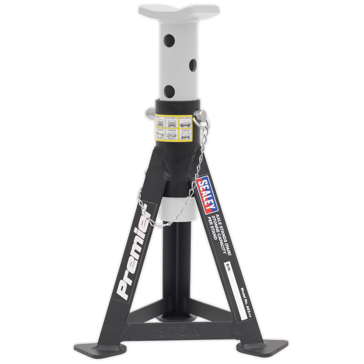 Sealey Premier Axle Stands (Pair) 3 Tonne Capacity per Stand - White AS3