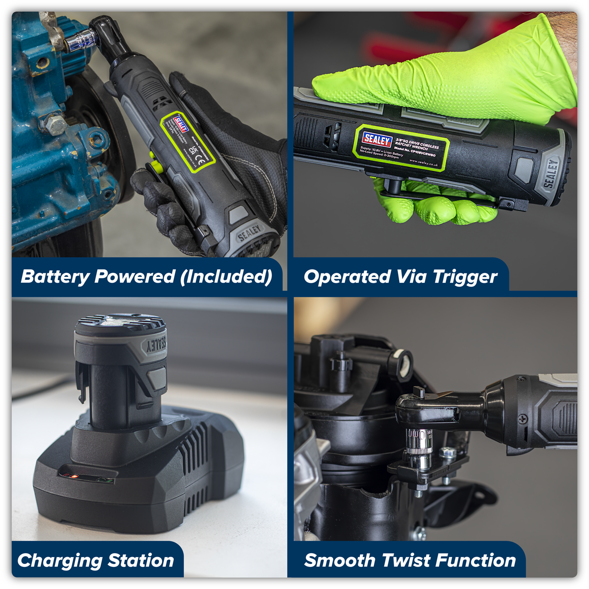Sealey SV10.8 Series 3/8"Sq Drive Cordless Ratchet Wrench Kit 45Nm 10.8V 2Ah CP108VCRW 3