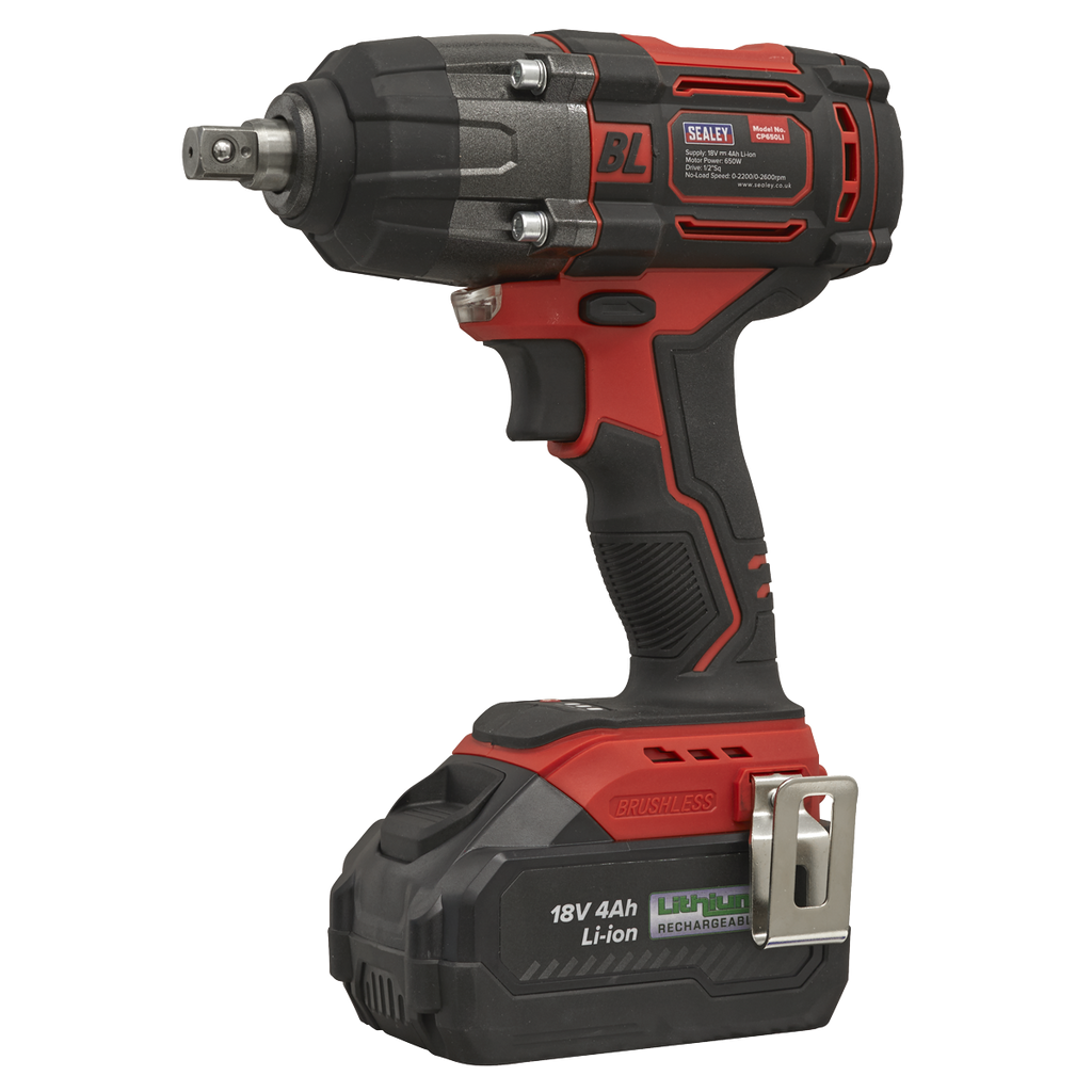 Sealey 1/2"Sq Drive Cordless Brushless Impact Wrench 18V 4Ah CP650LI - BostonPlates Autocare Centre