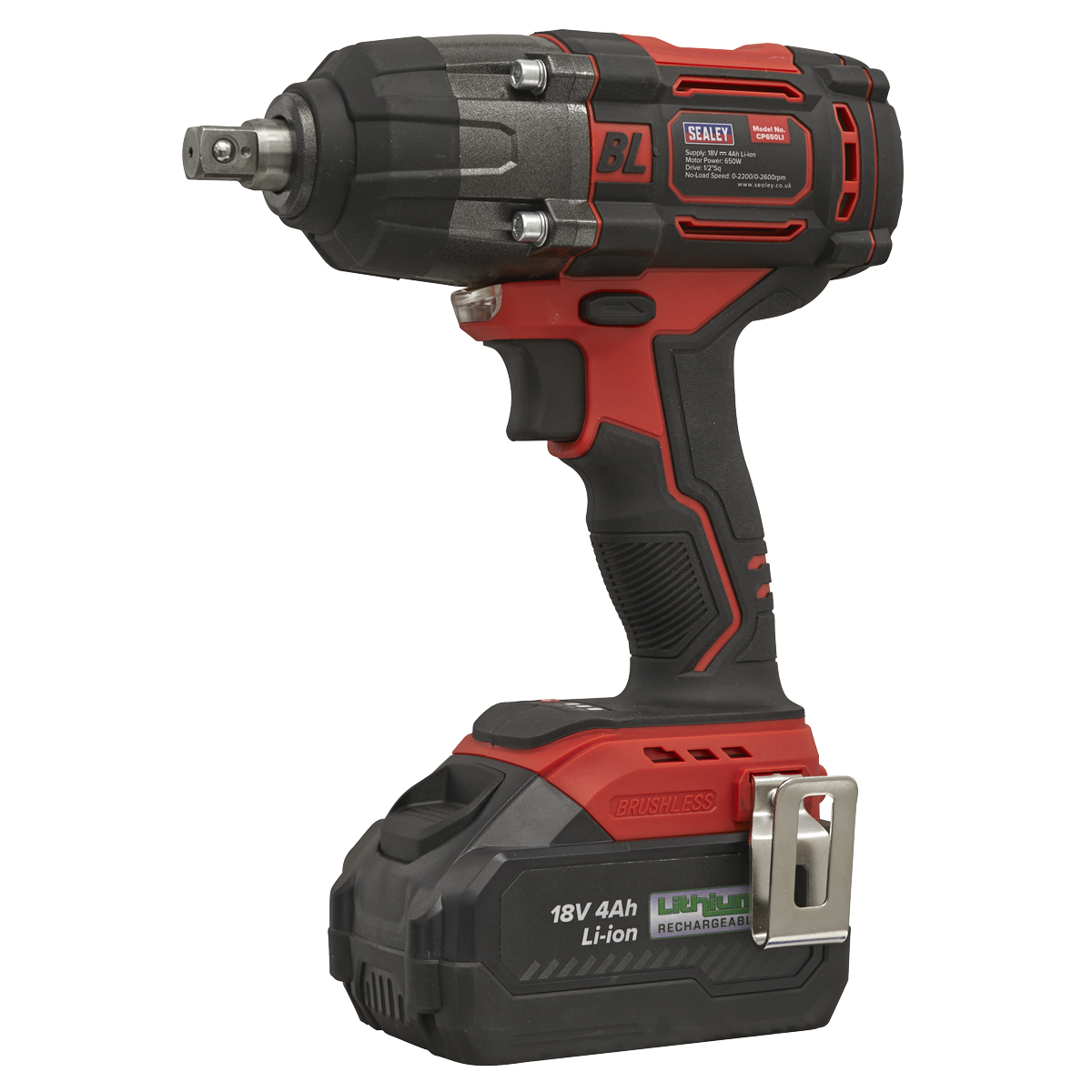 Sealey 1/2"Sq Drive Cordless Brushless Impact Wrench 18V 4Ah CP650LI - BostonPlates Autocare Centre
