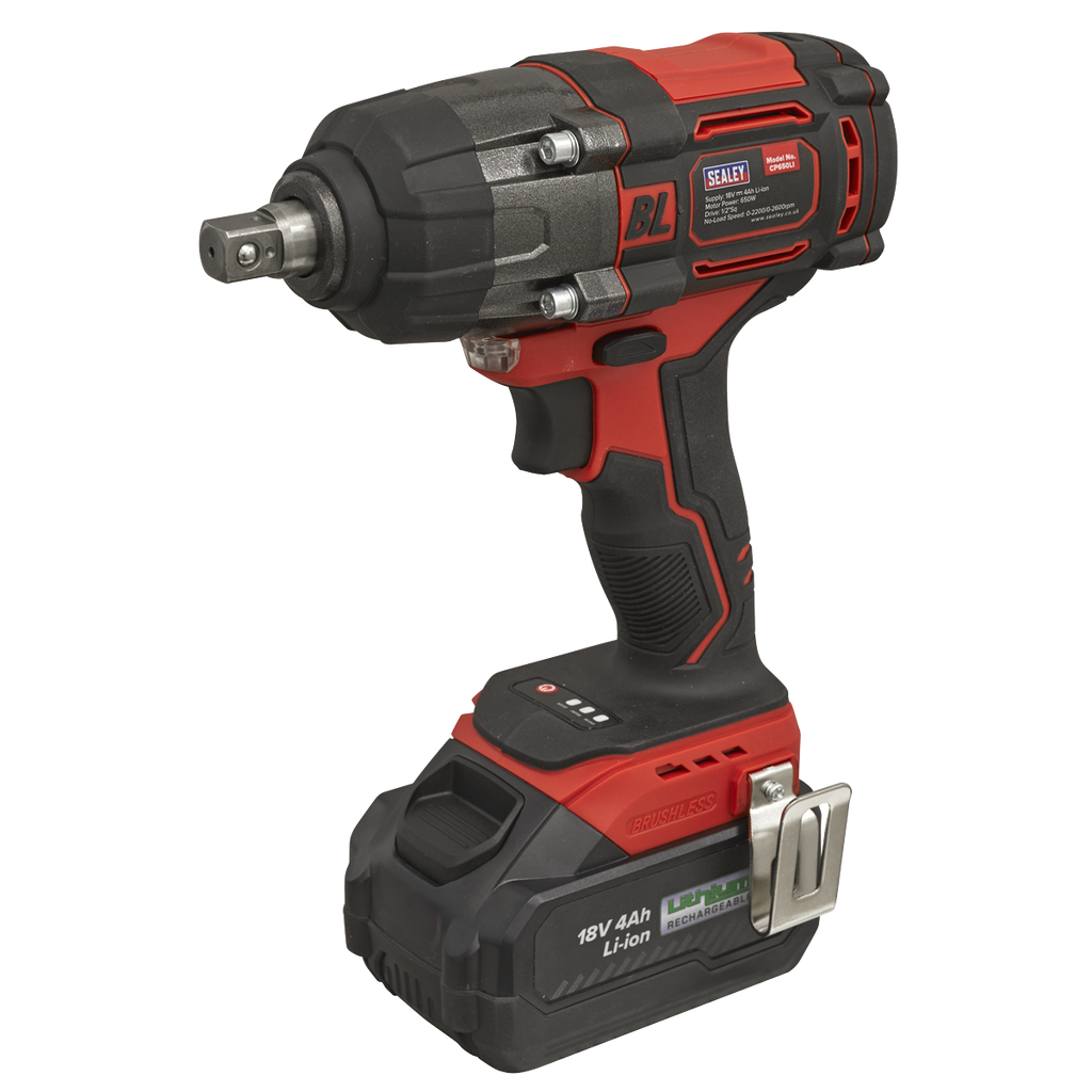 Sealey 1/2"Sq Drive Cordless Brushless Impact Wrench 18V 4Ah CP650LI - BostonPlates Autocare Centre