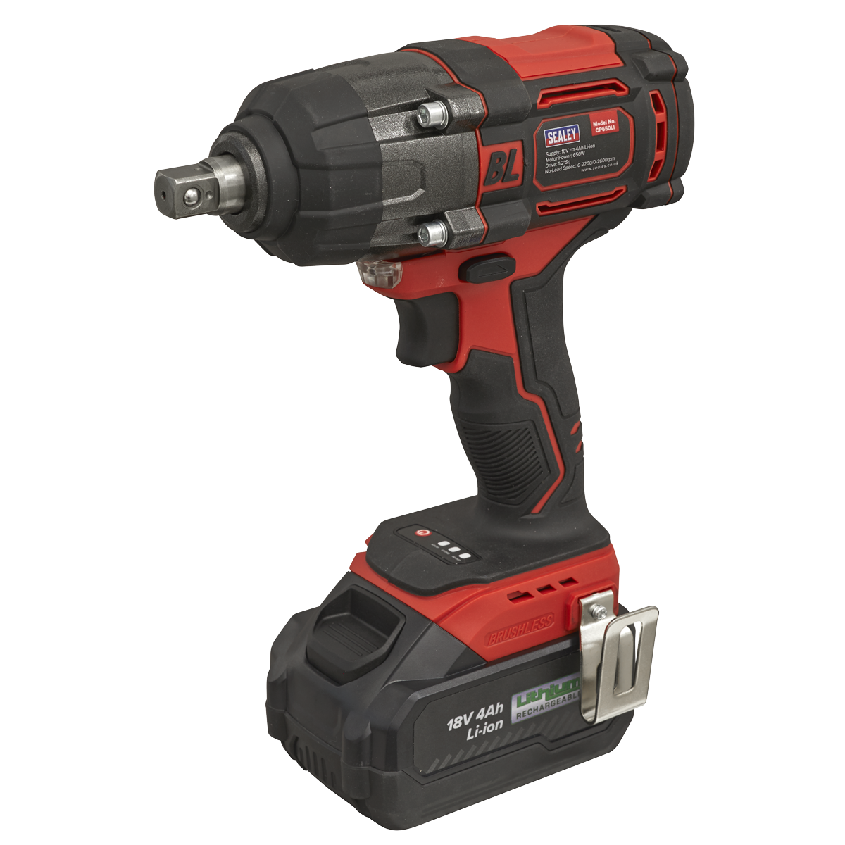 Sealey 1/2"Sq Drive Cordless Brushless Impact Wrench 18V 4Ah CP650LI - BostonPlates Autocare Centre