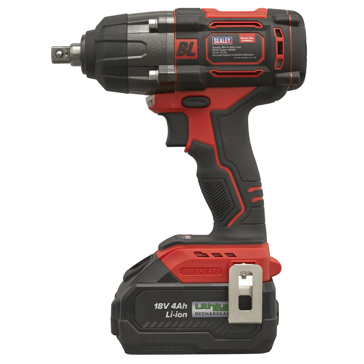 Sealey 1/2"Sq Drive Cordless Brushless Impact Wrench 18V 4Ah CP650LI - BostonPlates Autocare Centre