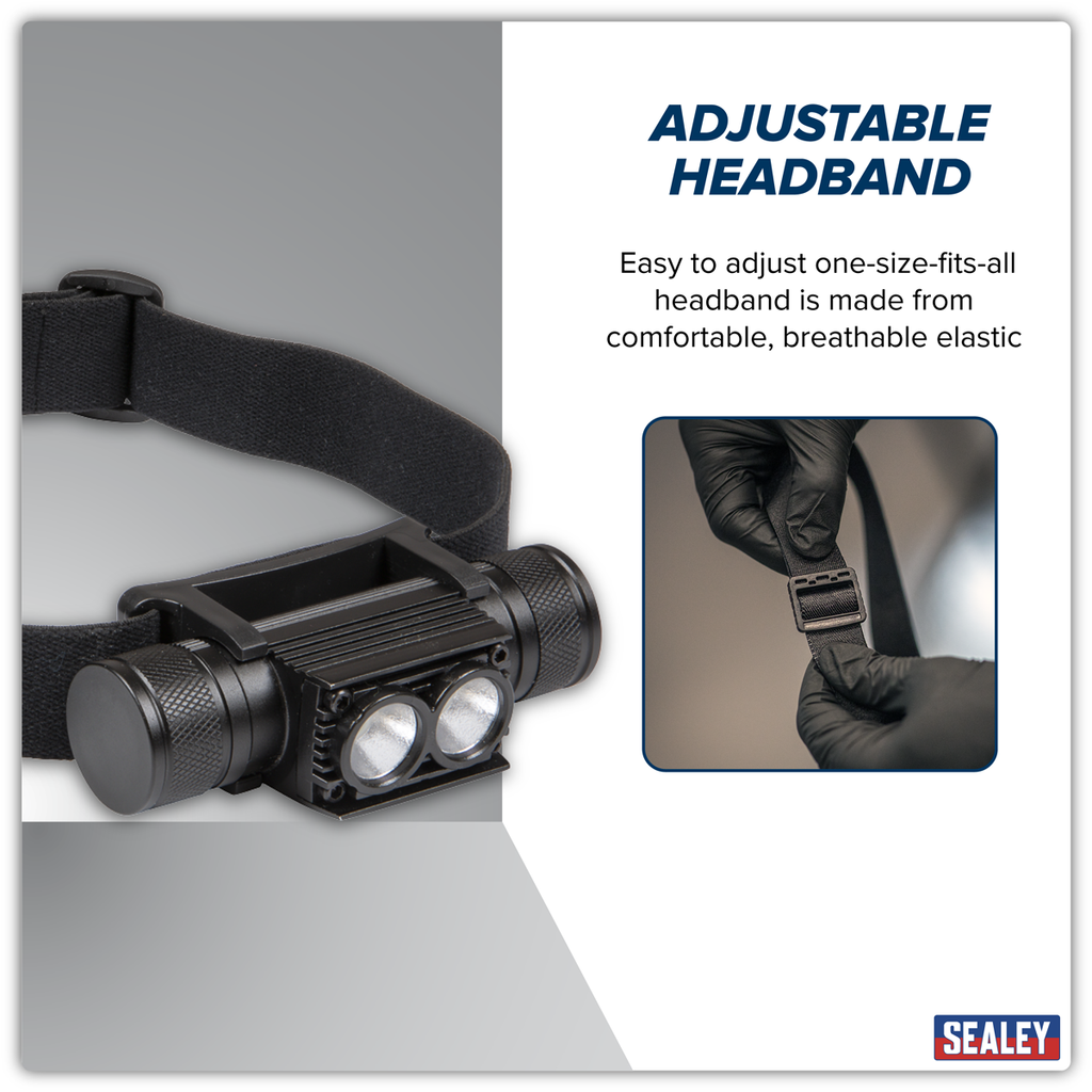 Sealey Rechargeable Head Torch 10W SMD LED HT110R - BostonPlates Autocare Centre