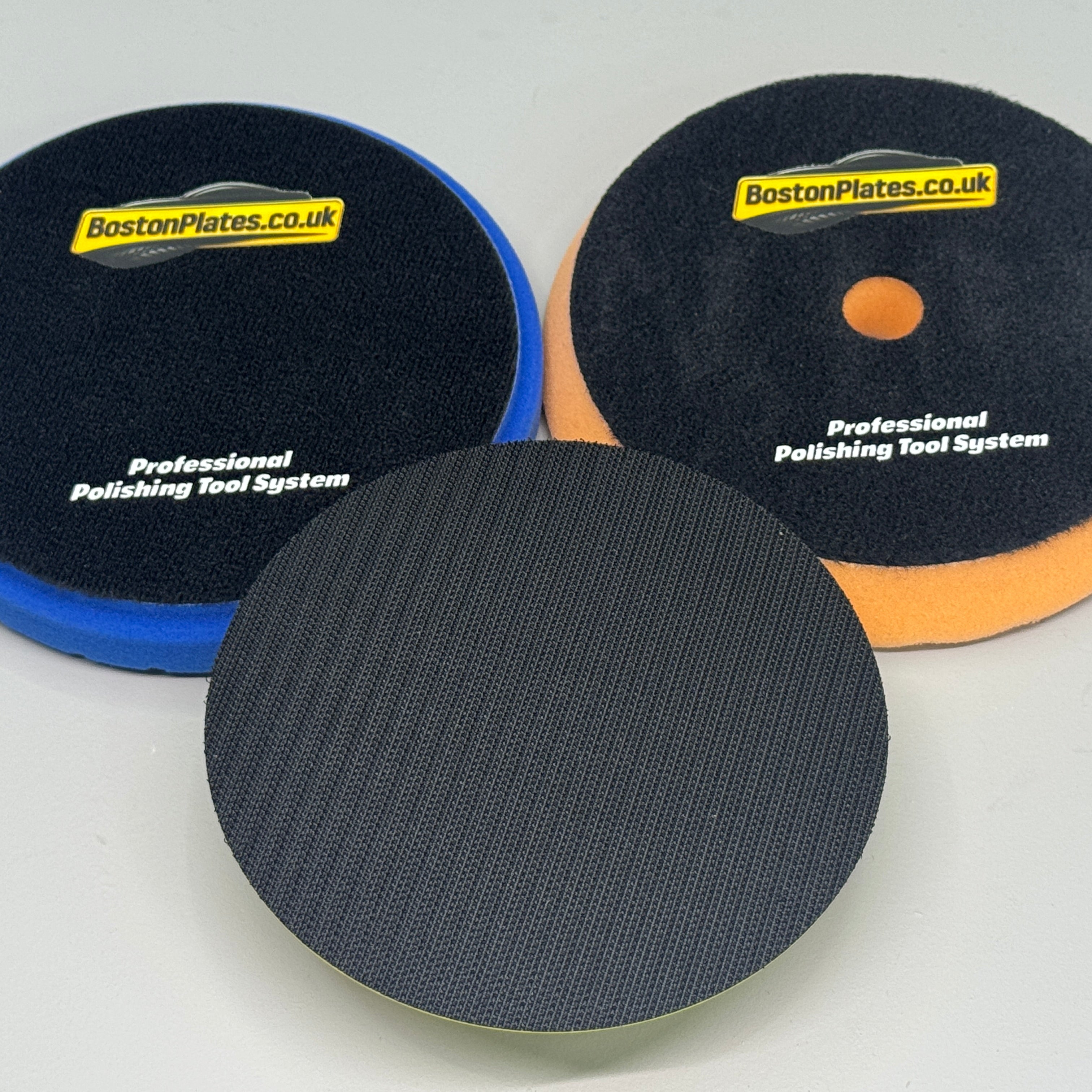 2 x 6 Inch (150mm) Buffing Pad and Polishing Pad. Orange Waffle, Blue Hexagon - BostonPlates Autocare Centre