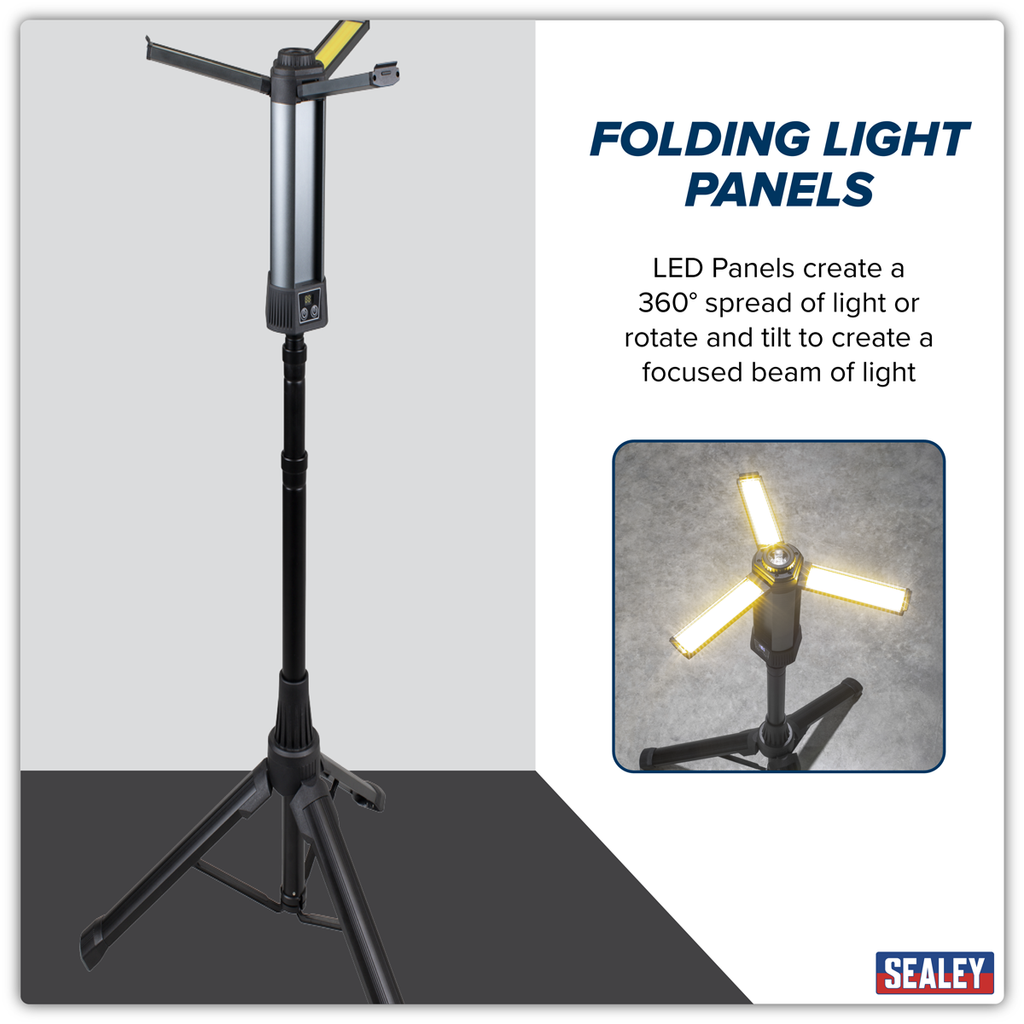 Sealey Rechargeable Flexible Floodlight with Tripod 24W COB LED & 5W SMD LED LED240
