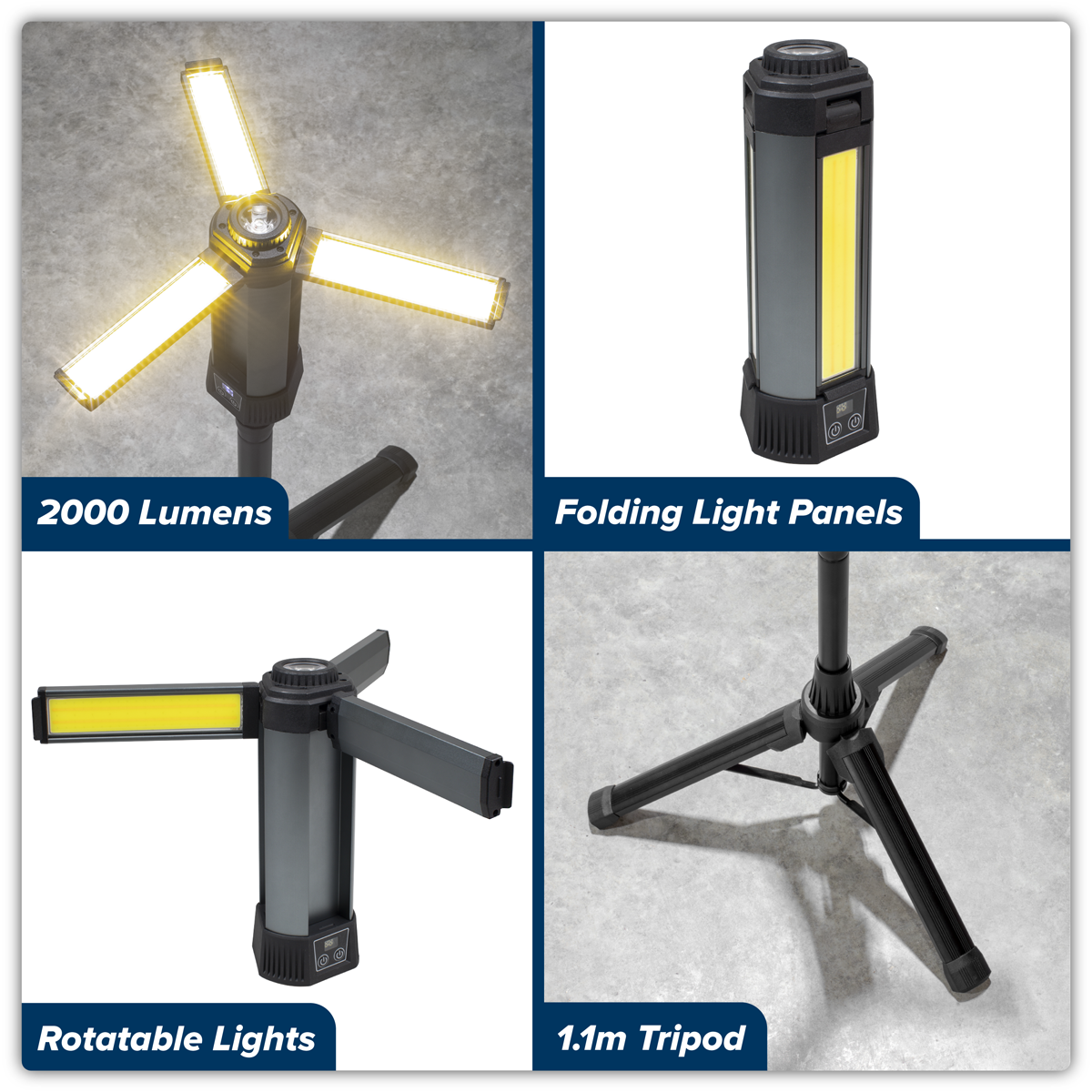 Sealey Rechargeable Flexible Floodlight with Tripod 24W COB LED & 5W SMD LED LED240
