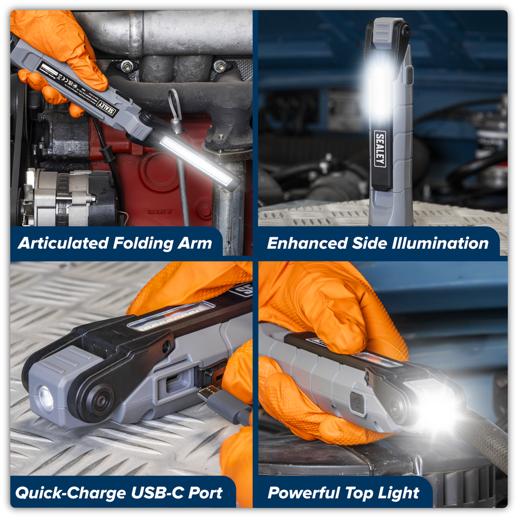 Sealey Rechargeable 360° Inspection Light 10W & 2 x 4W SMD LED - Grey LED3605GR - BostonPlates Autocare Centre