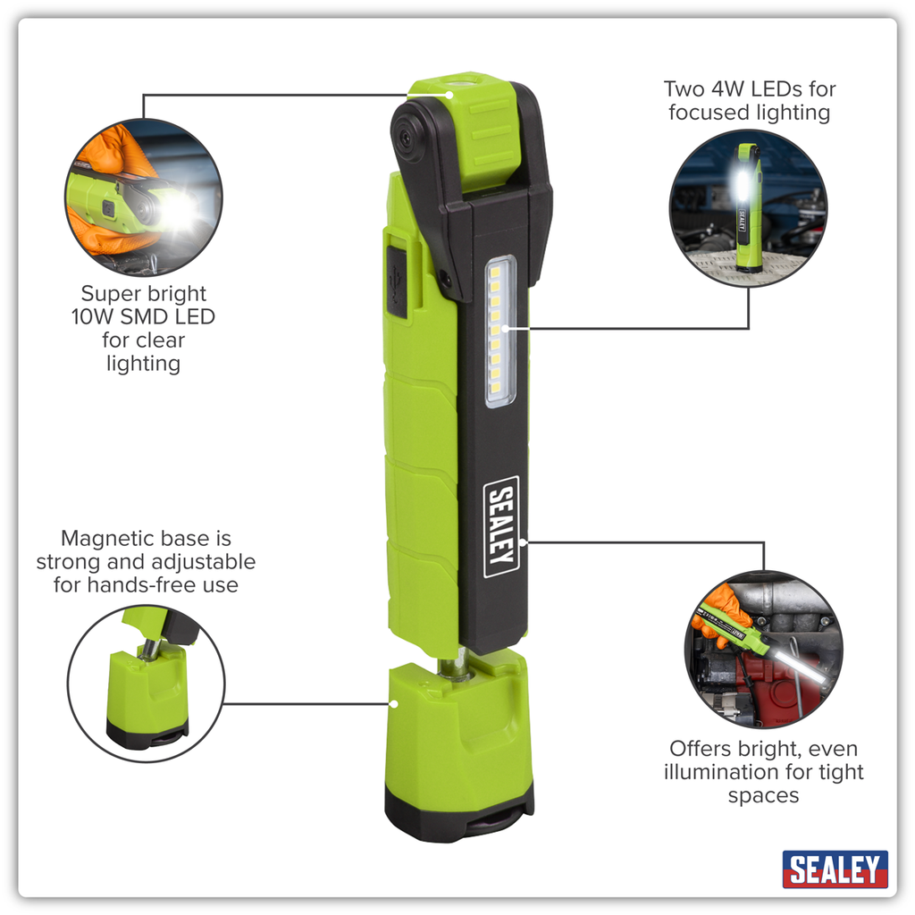 Sealey Rechargeable 360° Inspection Light 10W & 2 x 4W SMD LED - Green LED3605G