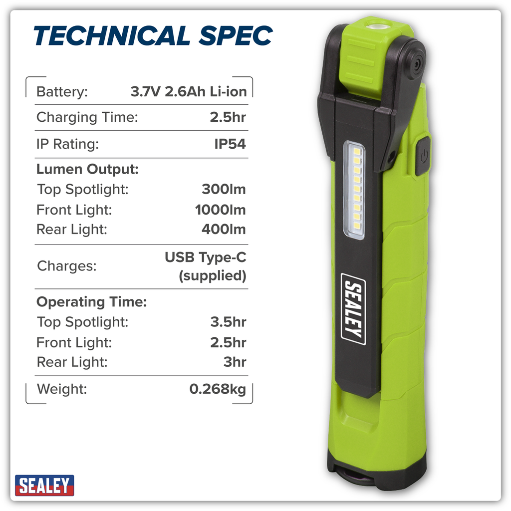 Sealey Rechargeable 360° Inspection Light 10W & 2 x 4W SMD LED - Green LED3605G