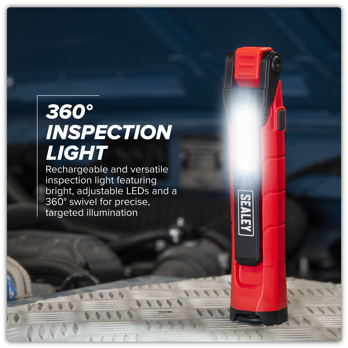 Sealey Rechargeable 360° Inspection Light 10W & 2 x 4W SMD LED - Red LED3605R - BostonPlates Autocare Centre