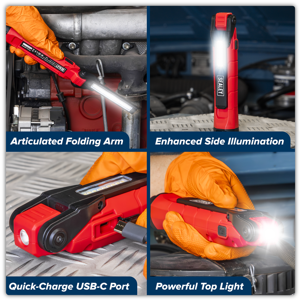 Sealey Rechargeable 360° Inspection Light 10W & 2 x 4W SMD LED - Red LED3605R - BostonPlates Autocare Centre