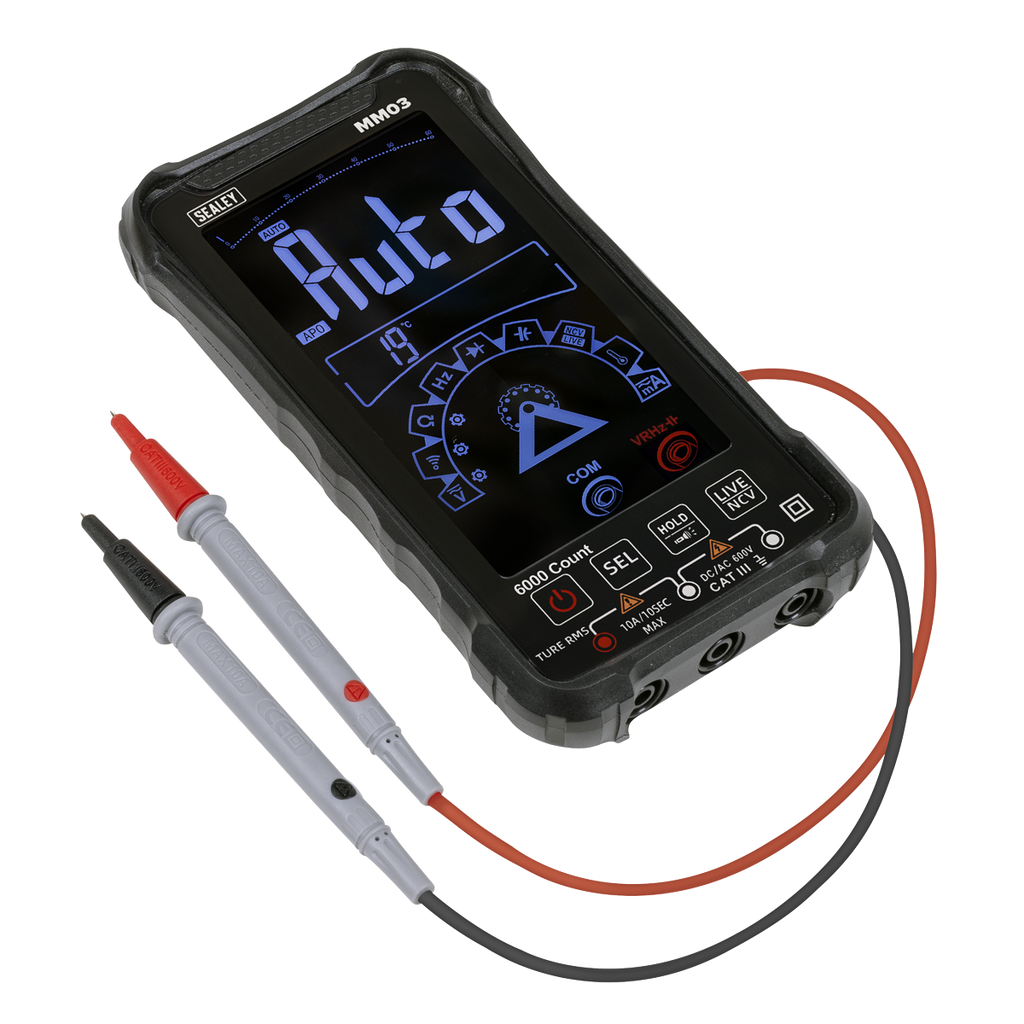 Sealey Touchscreen Rechargeable Auto-Ranging Digital Smart Multimeter 10-Function MM03