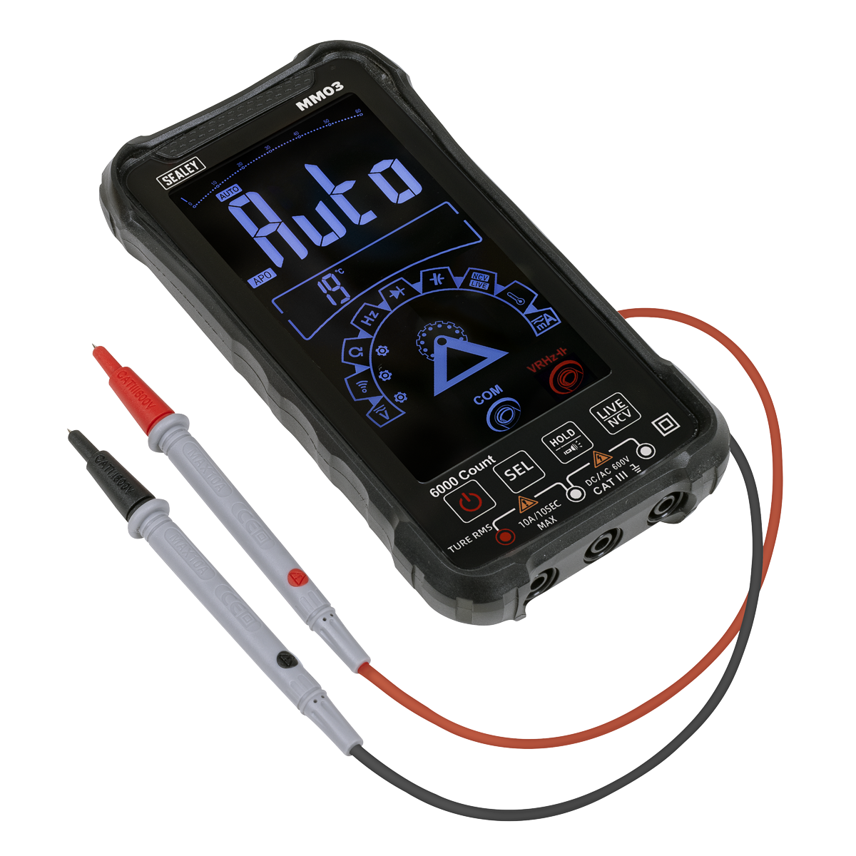 Sealey Touchscreen Rechargeable Auto-Ranging Digital Smart Multimeter 10-Function MM03