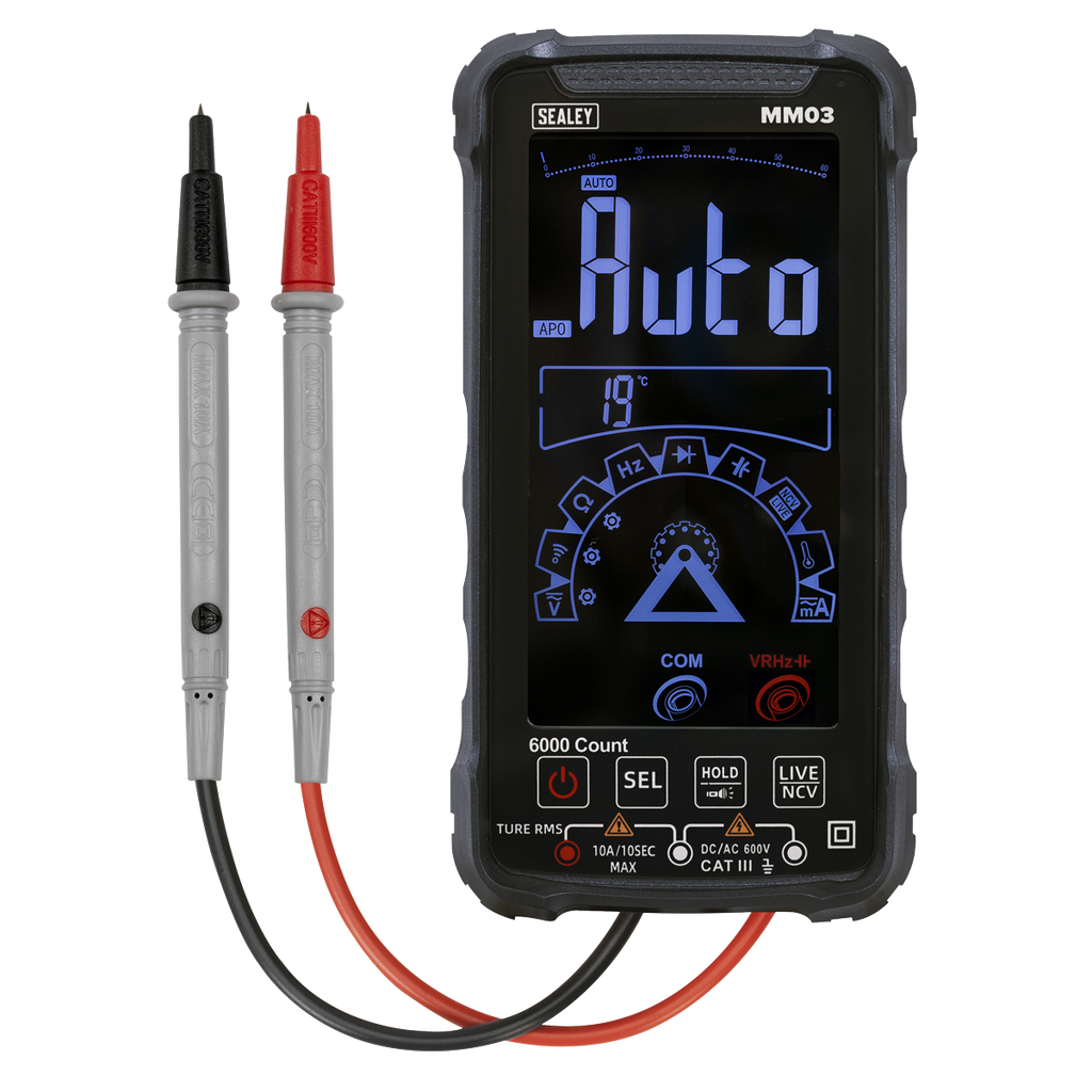 Sealey Touchscreen Rechargeable Auto-Ranging Digital Smart Multimeter 10-Function MM03