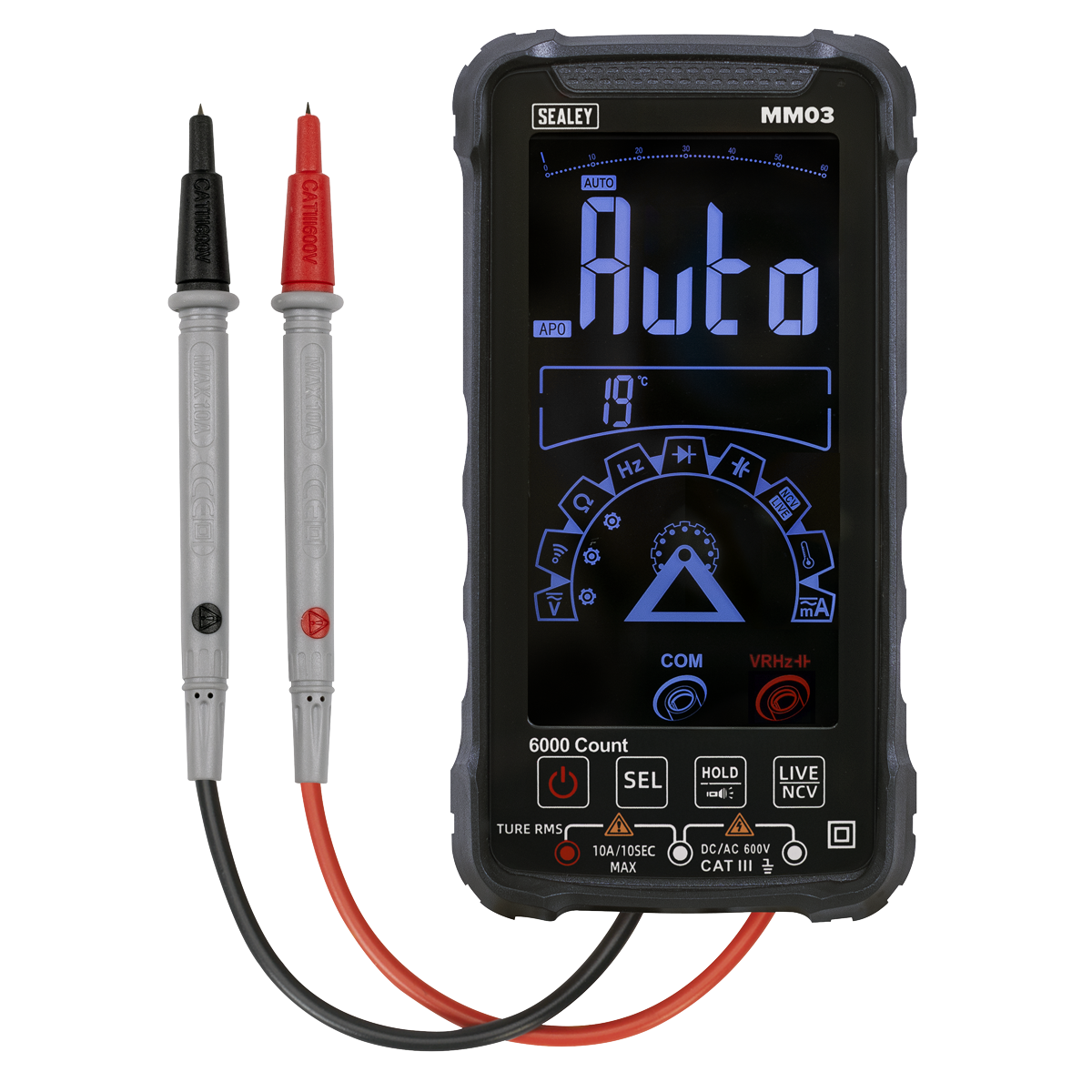Sealey Touchscreen Rechargeable Auto-Ranging Digital Smart Multimeter 10-Function MM03