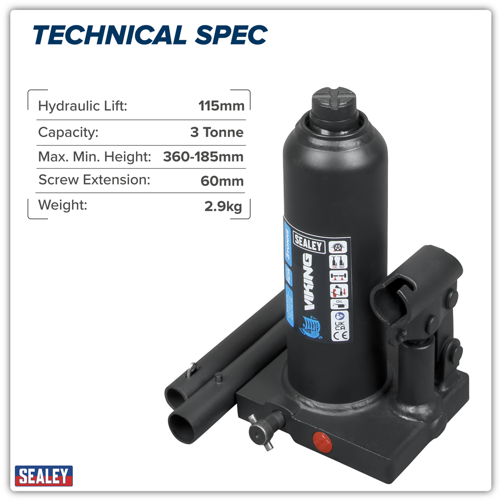 Sealey Viking Bottle Jack 3 Tonne PBJ3S
