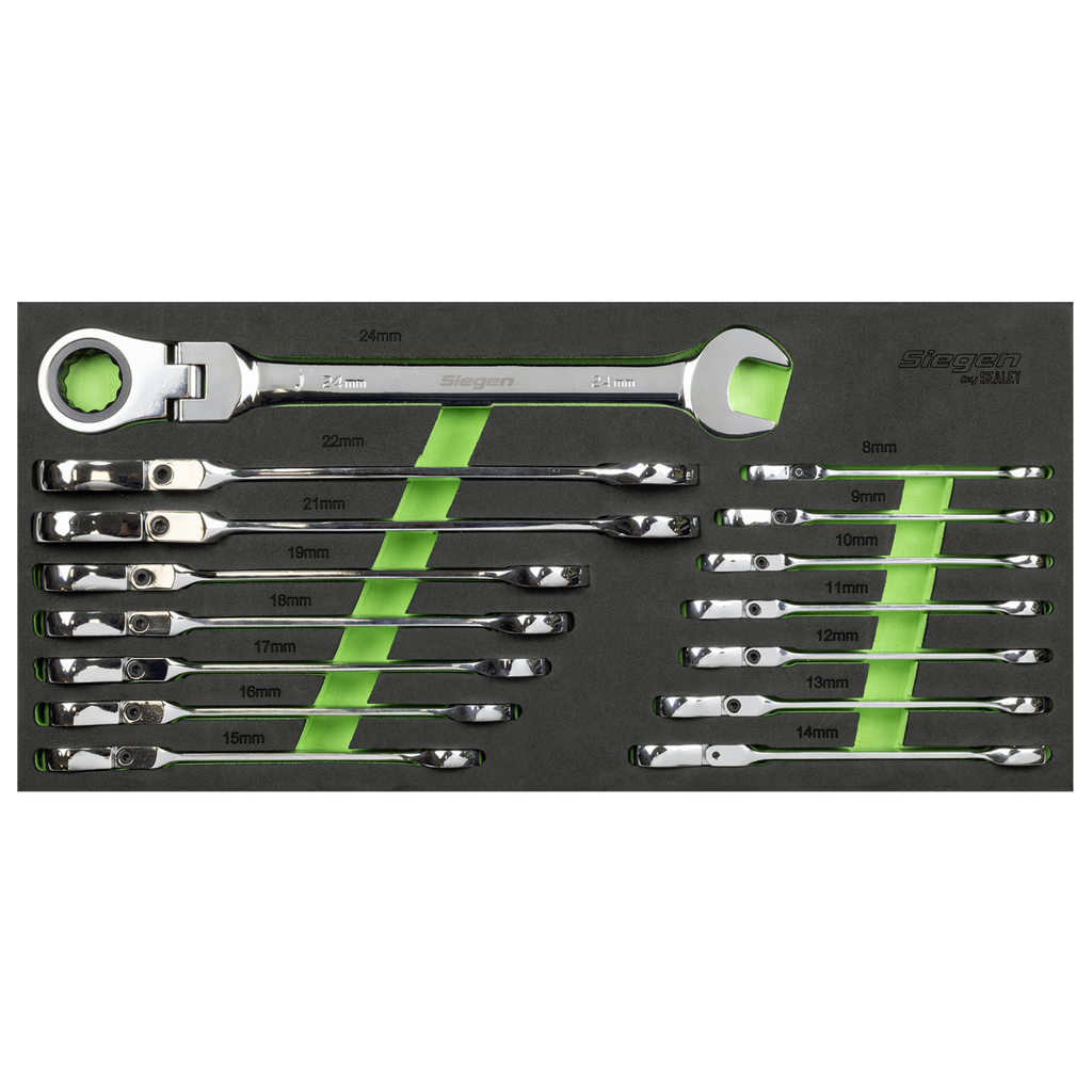 Siegen Flexi-Head Combination Ratchet Spanner Set 15pc S01329 2