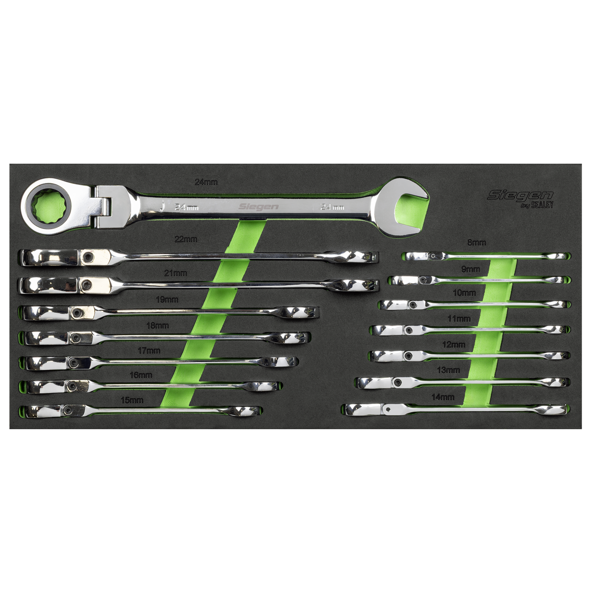 Siegen Flexi-Head Combination Ratchet Spanner Set 15pc S01329 2
