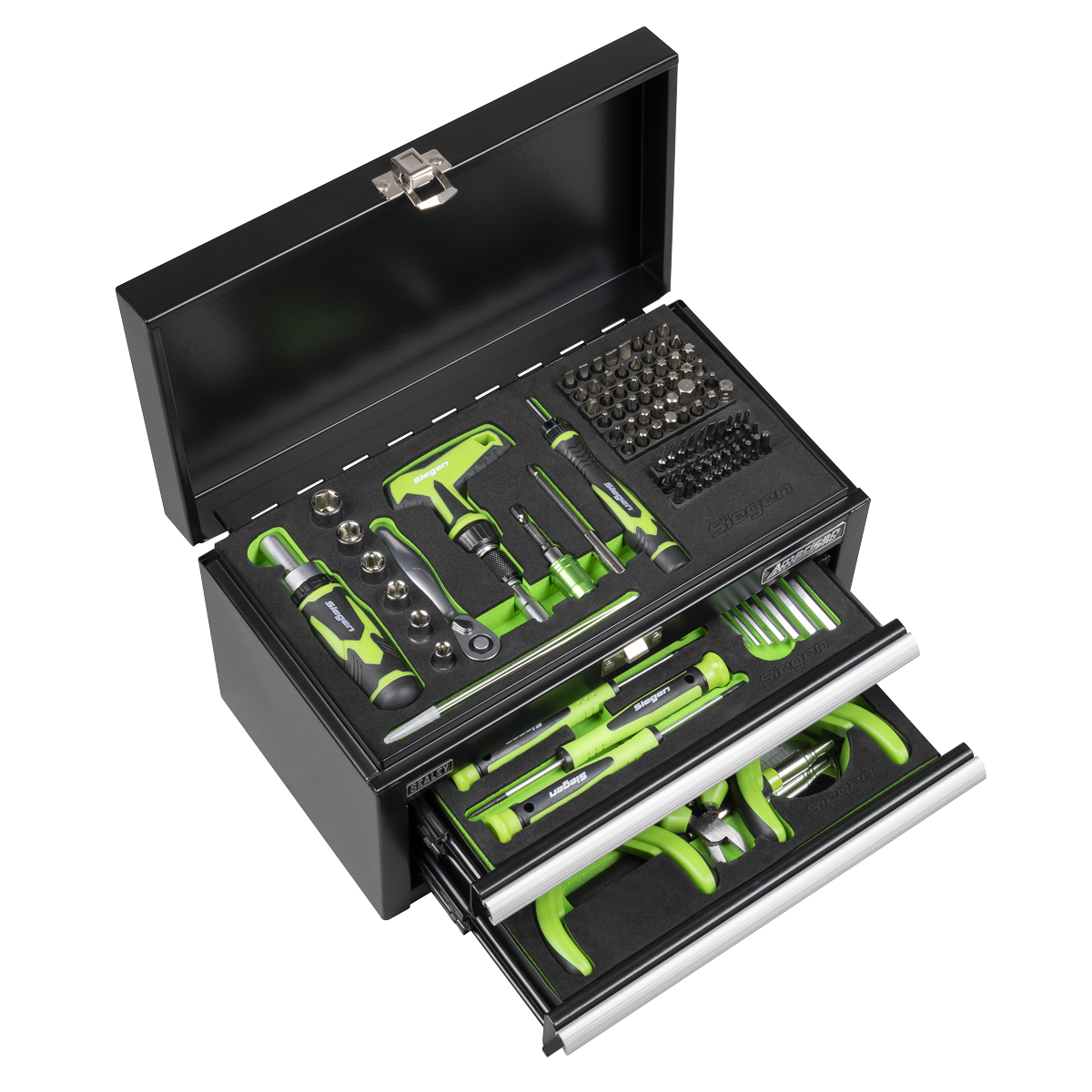 Siegen Mini Toolbox 2 Drawer with 111pc Tool Kit S01335